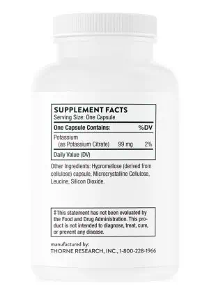 Thorne Potassium Citrate - A well-absorbed potassium supplement for cardiovascular, nerve, and muscle support.