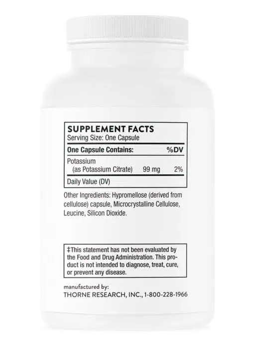 Thorne Potassium Citrate - A well-absorbed potassium supplement for cardiovascular, nerve, and muscle support.