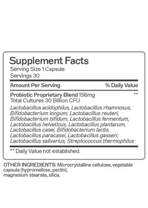 Probiotic Capsules 30 Billion Designed with 30 billion CFU probiotics to help promote beneficial microflora in the GI tract