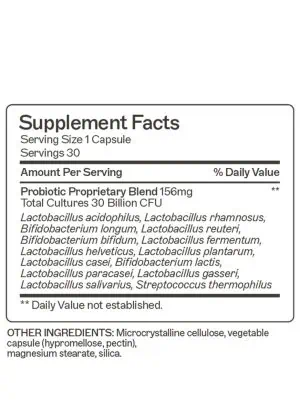 Probiotic Capsules 30 Billion Designed with 30 billion CFU probiotics to help promote beneficial microflora in the GI tract