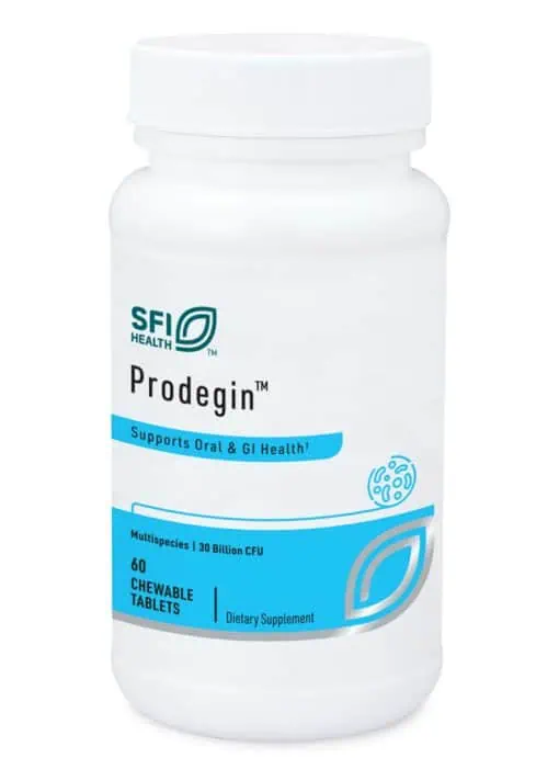 Prodegin Probiotic - A 30 billion CFU, 5-strain chewable Lactobacillus blend for gut and oral health.