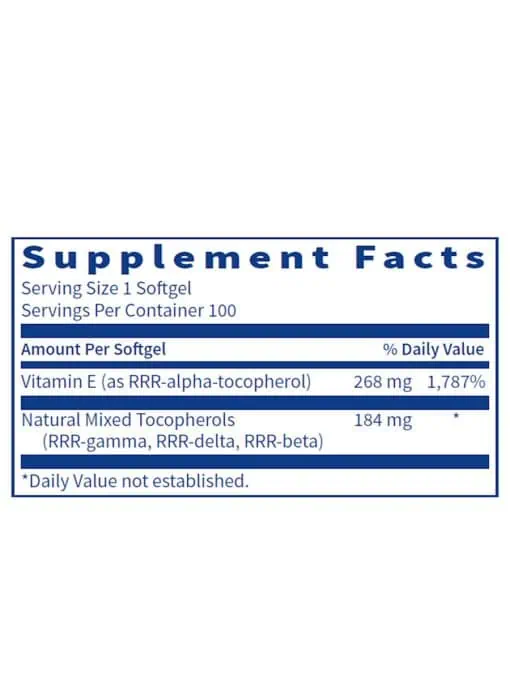 Pure E 400IU - A natural Vitamin E supplement with mixed tocopherols for antioxidant support.