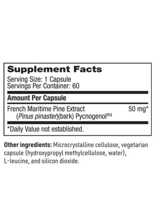 Pycnogenol 50mg - Patented French maritime pine bark extract for vascular and connective tissue support.