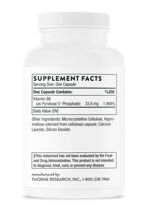 Thorne Pyridoxal 5-Phosphate capsules bottle for Vitamin B6 and cognitive support.