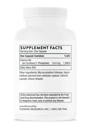 Thorne Pyridoxal 5-Phosphate capsules bottle for Vitamin B6 and cognitive support.