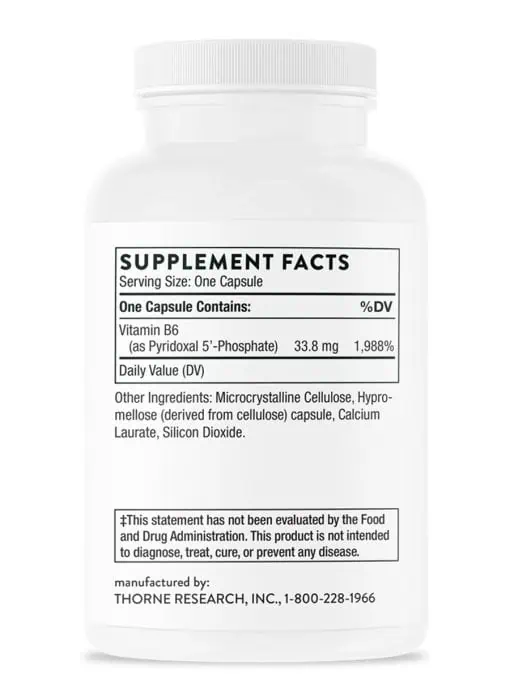 Thorne Pyridoxal 5-Phosphate capsules bottle for Vitamin B6 and cognitive support.