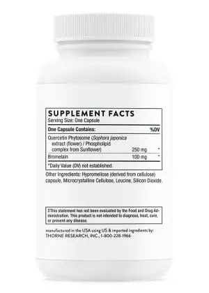 Thorne Quercenase (60 Capsules) - Quercetin phytosome and bromelain supplement for respiratory and immune support.