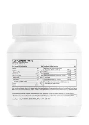 Thorne RecoveryPro (16.8 oz Chocolate) - NSF Certified nighttime protein powder for muscle recovery and sleep.