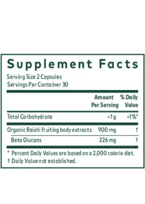 Reishi Mushroom - Dual-extracted organic Reishi fruiting body extract for immune and heart health.