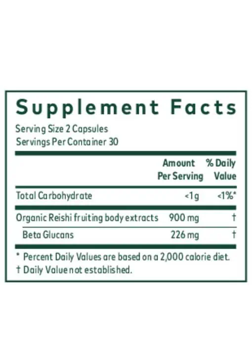 Reishi Mushroom - Dual-extracted organic Reishi fruiting body extract for immune and heart health.