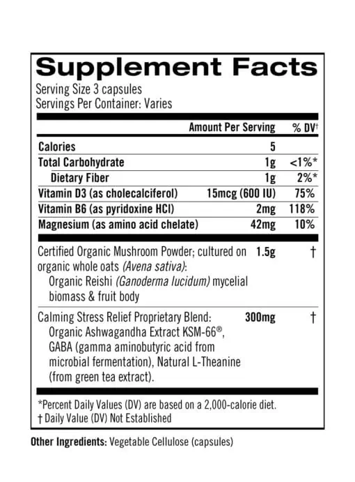 Om Relax Mushroom Capsules - with Reishi, Ashwagandha, and GABA for stress relief and calmness.