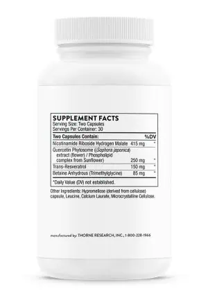 Thorne ResveraCel - NAD+ precursor supplement with nicotinamide riboside and resveratrol for healthy aging.