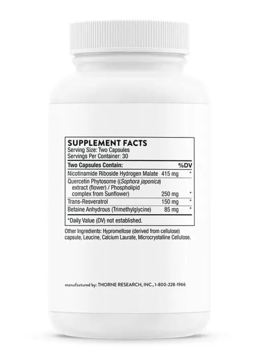 Thorne ResveraCel - NAD+ precursor supplement with nicotinamide riboside and resveratrol for healthy aging.