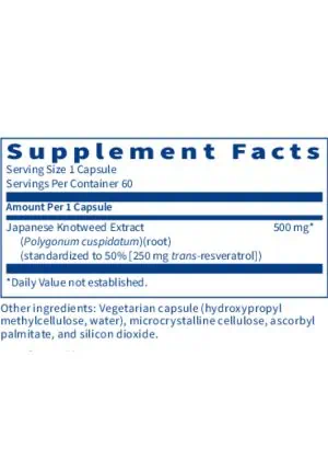 Resveragen - 500mg of Japanese Knotweed extract providing 250mg of trans-resveratrol for antioxidant support.