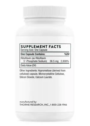 Thorne Riboflavin 5'-Phosphate - Active vitamin B2 (R5P) supplement for energy, metabolism, and cellular support.