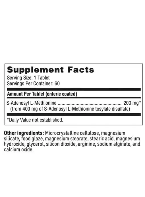 SAMe 200 - 200mg of S-Adenosyl L-Methionine in an enteric-coated tablet for mood, joint, and liver support.