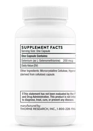 Thorne Selenomethionine - Highly absorbable selenium supplement for thyroid, immune, and antioxidant support.