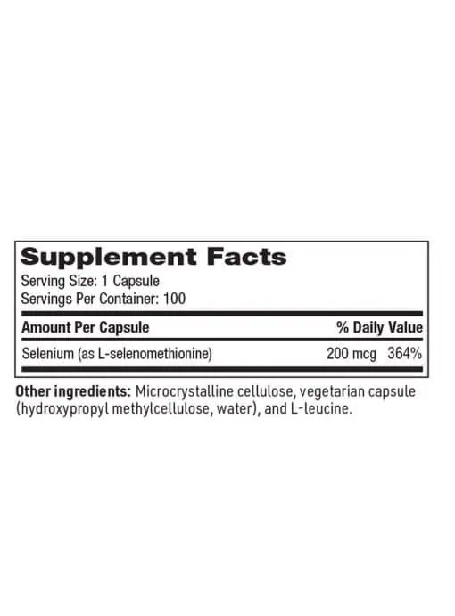 Seleno Met - 200 mcg of bioavailable selenomethionine for antioxidant, thyroid, and immune support.