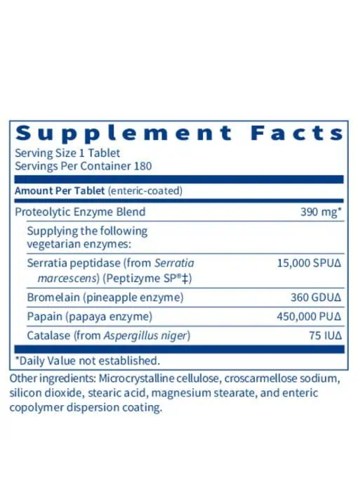Serralase - A proteolytic enzyme blend with Serratia peptidase, Bromelain, and Papain for tissue repair.