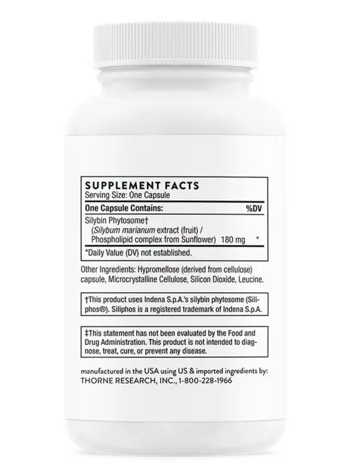 Thorne Siliphos (90 Capsules) - 180mg silybin phytosome (milk thistle) supplement for liver support and detoxification.