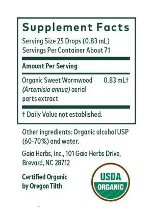 Organic sweet wormwood liquid extract for digestive and internal cleansing support
