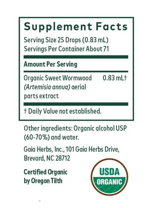 Organic sweet wormwood liquid extract for digestive and internal cleansing support