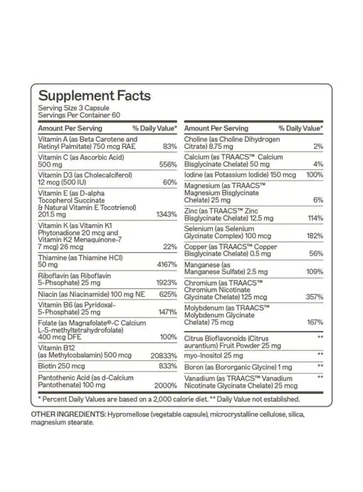 The Myers Way® Multivitamin Comprehensive, iron-free blend of vitamins and minerals selected for premium absorption and bioavailability