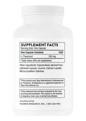 Thorne Theanine (90 Capsules) - 200mg Suntheanine supplement for sleep, stress, and focus.
