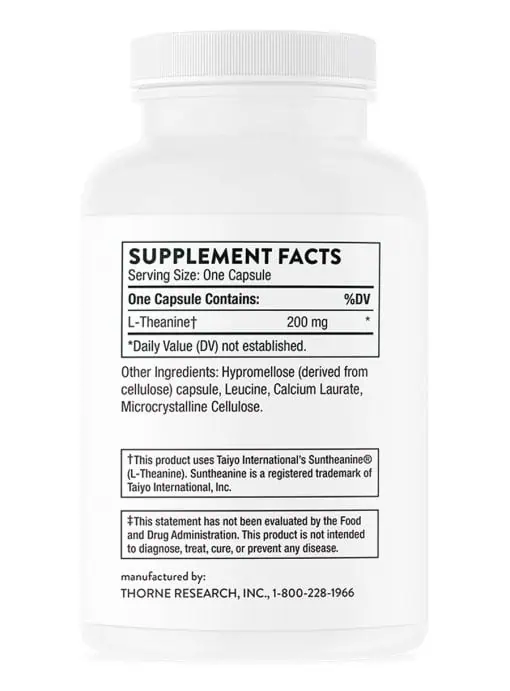 Thorne Theanine (90 Capsules) - 200mg Suntheanine supplement for sleep, stress, and focus.
