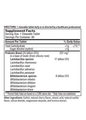 Ther-Biotic Kids Probiotic - 25 billion CFU, 8-strain chewable probiotic for children's digestive and immune health.