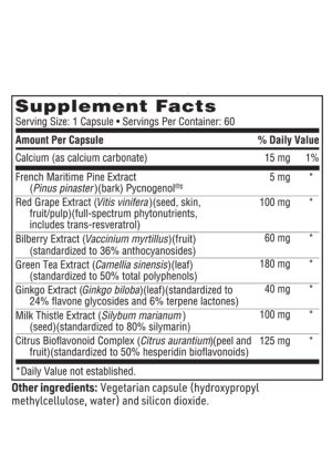 TheraFlavone - A full-spectrum bioflavonoid formula with Pycnogenol, Green Tea, and Milk Thistle for antioxidant support.