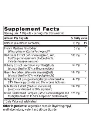 TheraFlavone - A full-spectrum bioflavonoid formula with Pycnogenol, Green Tea, and Milk Thistle for antioxidant support.