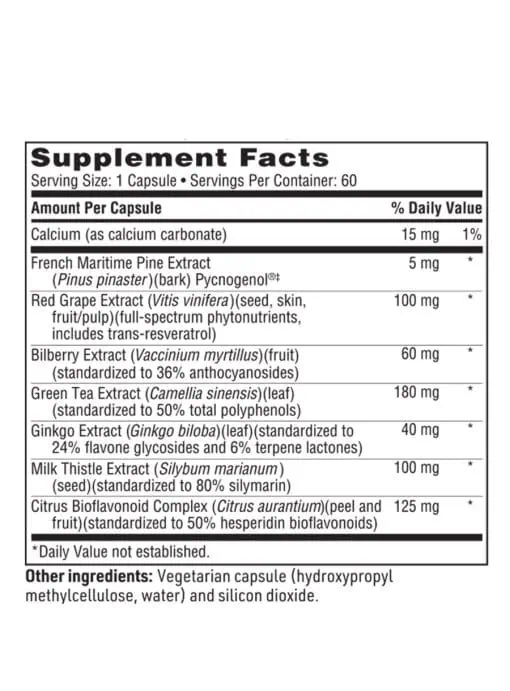 TheraFlavone - A full-spectrum bioflavonoid formula with Pycnogenol, Green Tea, and Milk Thistle for antioxidant support.