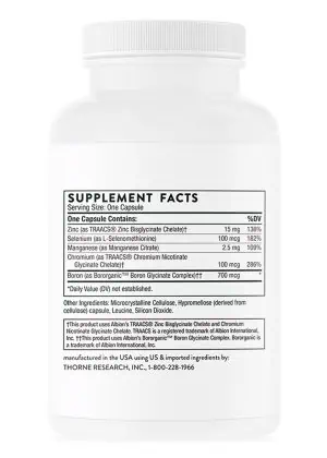 Thorne Trace Minerals (90 Capsules) - chelated mineral complex with zinc, selenium, and boron.