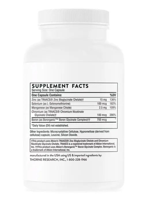 Thorne Trace Minerals (90 Capsules) - chelated mineral complex with zinc, selenium, and boron.
