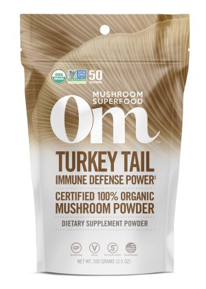 Om Turkey Tail Mushroom Superfood Powder (100g) - Organic immune support powder with beta-glucans.