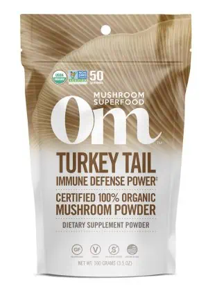 Om Turkey Tail Mushroom Superfood Powder (100g) - Organic immune support powder with beta-glucans.
