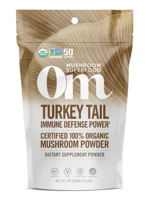 Om Turkey Tail Mushroom Superfood Powder (100g) - Organic immune support powder with beta-glucans.