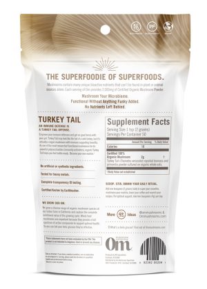 Om Turkey Tail Mushroom Superfood Powder (100g) - Organic immune support powder with beta-glucans.