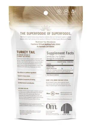Om Turkey Tail Mushroom Superfood Powder (100g) - Organic immune support powder with beta-glucans.