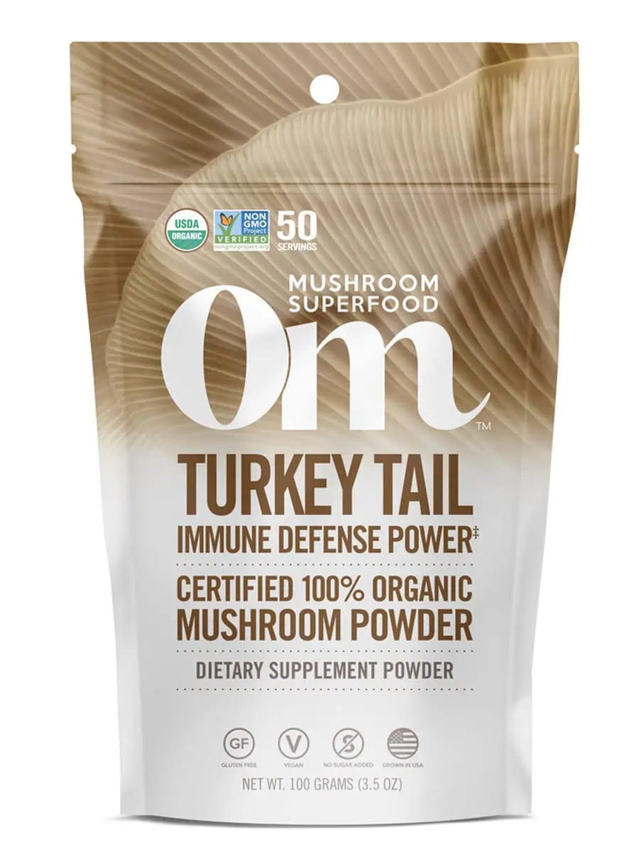 Om Turkey Tail Mushroom Superfood Powder (100g) - Organic immune support powder with beta-glucans.