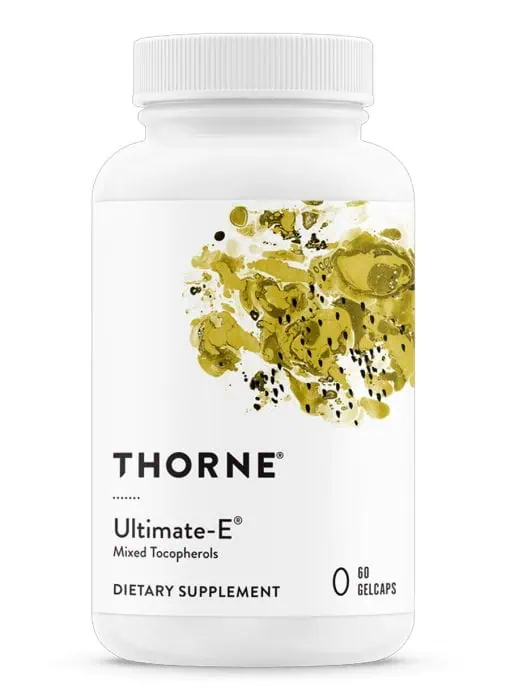 Thorne Ultimate-E (60 Gelcaps) - Natural vitamin E with mixed tocopherols for antioxidant and cardiovascular support.