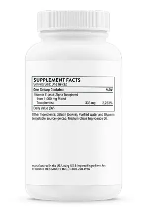 Thorne Ultimate-E (60 Gelcaps) - Natural vitamin E with mixed tocopherols for antioxidant and cardiovascular support.
