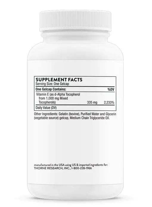 Thorne Ultimate-E (60 Gelcaps) - Natural vitamin E with mixed tocopherols for antioxidant and cardiovascular support.