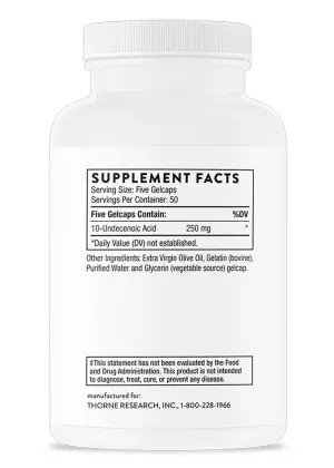 Thorne Formula SF722 (250 Gelcaps) - 10-Undecenoic acid supplement for gut and vaginal flora support.
