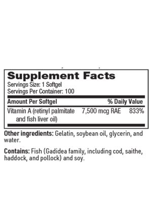 Vitamin A 25,000 IU - from retinyl palmitate and fish liver oil for vision and immune health.