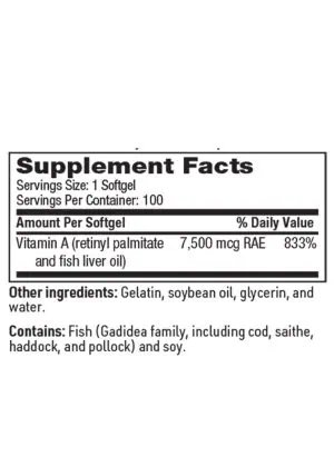 Vitamin A 25,000 IU - from retinyl palmitate and fish liver oil for vision and immune health.