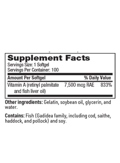 Vitamin A 25,000 IU - from retinyl palmitate and fish liver oil for vision and immune health.