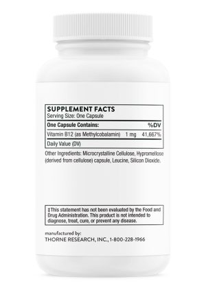 Thorne Methylcobalamin (60 Capsules) - 1mg active Vitamin B12 supplement for nerve health and energy.