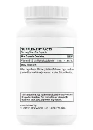 Thorne Methylcobalamin (60 Capsules) - 1mg active Vitamin B12 supplement for nerve health and energy.